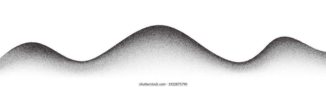 Dotwork mountain pattern vector background. Black noise stipple dots. Sand grain effect. Dots grunge banner. Abstract noise dotwork mountain. Stipple circles. Stochastic dotted vector background.