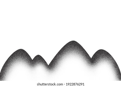 Dotwork mountain pattern vector background. Black noise stipple dots. Sand grain effect. Dots grunge banner. Abstract noise dotwork pattern. Stipple circles. Mountain dotted vector background.