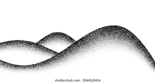Dotwork mountain pattern vector background. Black noise stipple dots hills. Sand grain effect rock. Dots grunge banner. Abstract noise dotwork pattern. Stipple circles hills. Dotted mountain vector.
