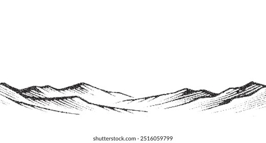 Dotwork mountain pattern vector background. Black noise stipple dots. Sand grain effect. Dots grunge banner. Abstract noise dotwork pattern