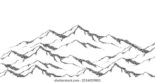 Dotwork mountain pattern vector background. Black noise stipple dots. Sand grain effect. Dots grunge banner. Abstract noise dotwork pattern