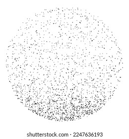 Dotwork noise gradient circle. Sand grain effect. Black noise stipple dots pattern. Abstract grunge dotwork gradient. Black grain dots element. Halftone circle. Dotted vector illustration