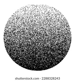 Dotwork noise gradient circle. Sand grain effect. Black noise stipple dots pattern. Abstract grunge dotwork gradient. Black grain dots element. Halftone circle. Dotted vector illustration