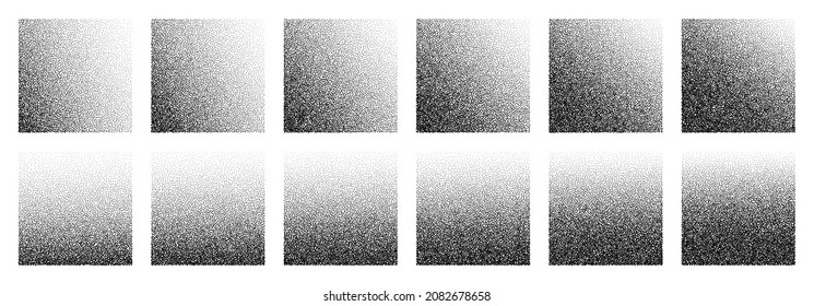 Dotwork noise gradient squares  Sand grain effect  Black noise stipple dots patterns  Abstract grunge dotwork gradients  Black grain dots elements  Stipple circles  Dotted vector set 