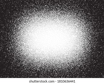 Dotwork pattern vector background. Sand grain effect. Black noise stipple dots. Abstract noise dotwork pattern. Black dots grunge banner. Gradient stipple circles. Stochastic dotted vector background.