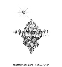 Dotwork Polygonal Mountain. Vector Illustration of T-shirt Design. Tattoo Hand Drawn Sketch.