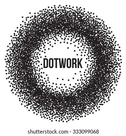 Dotwork Ring Banner. Halftone Style Monochrome Gradient Illustration. Abstract Vector Background.