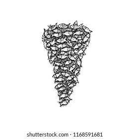 Dotwork School of Fish. Vector Illustration of T-shirt Design. Tattoo Hand Drawn Sketch.