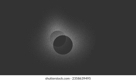 Dotwork solar, moon eclipse. Abstract shape noise texture dotwork grain on dark background. Pointillism gradient pattern. Stochastic grange texture. Dotwork stipple halftone effect. Dotted element