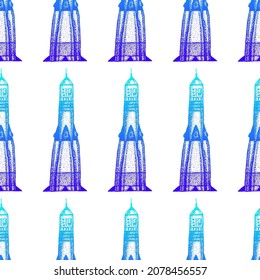 Dotwork Space Rocket Seamless Pattern. Vector Illustration of Hand Drawn Design.