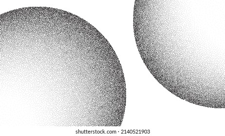 Dotwork spheres vector background. Sand grain effect. Black noise stipple dots. Abstract noise dotwork balls. Black dots grunge round elements. Stipple circles. Dotted vector spheres.