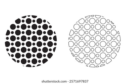 Dotwork stipple circles brush set. Grain effect with stipple dots. Abstract grunge dots pattern. Stochastic dotted texture. vector illustration