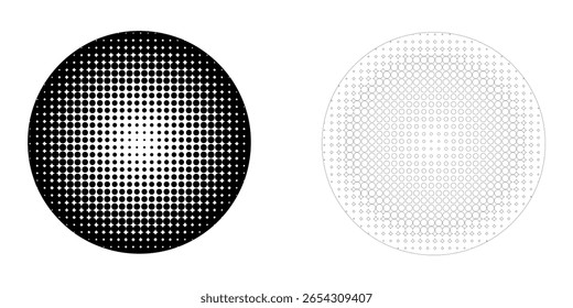 Círculos punteados de punto conjunto de cepillo. Efecto de grano con puntos punteados. Abstractas patrón de puntos grunge. Textura estocástica punteada. Ilustración vectorial. eps10