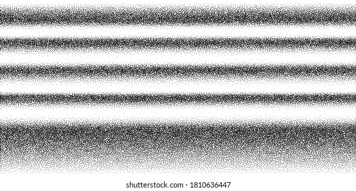 Dotwork stripes pattern vector background. Black noise stipple dots. Sand grain effect. Black dots grunge banner. Abstract noise dotwork pattern. Stipple strokes. Stochastic dotted vector background.