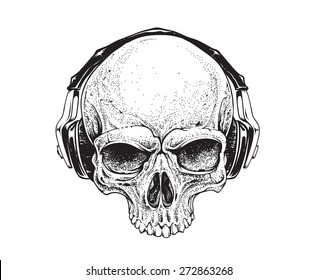 Dotwork Styled Skull Headphones Bandana Vector Stock Vector (Royalty ...