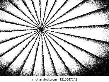 Dotwork sun rays card or poster with stippled dots in vintage or grungy tattoo retro style