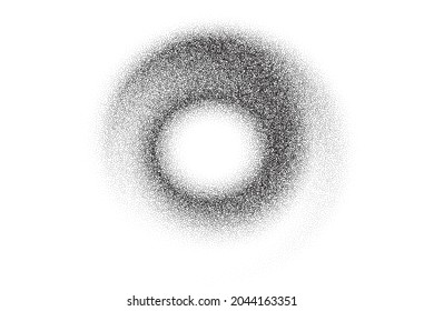 Dotwork swirl abstract background  Black noise dots spin circle  Sand grain vortex twirl effect  Abstract noise swirl pattern  Black grain dots twirl element  Dotted vortex vector background