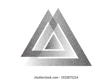 Dotwork triangles pattern vector background. Sand grain effect. Black noise stipple dots. Abstract noise dotwork triangle. Black dots optical paradox banner. Stipple circles. Dotted vector background.