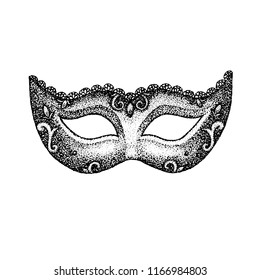 Dotwork Vintage Mask. Vector Illustration of T-shirt Design. Tattoo Hand Drawn Sketch.