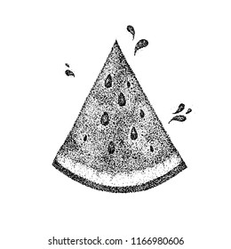 Dotwork Watermelon Slice. Vector Illustration of T-shirt Design. Tattoo Hand Drawn Sketch.