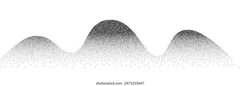 Dotwork wave grain pattern background. Abstract dot stipple lines. Vector illustration isolated on white background with sand texture, grainy effect, black noise dots.