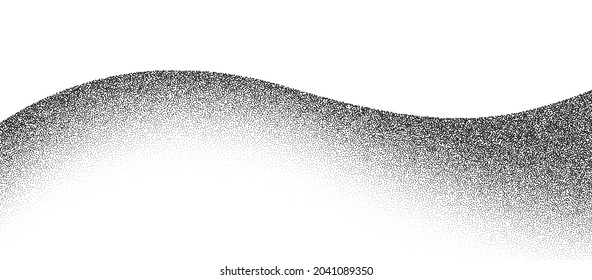 Dotwork wave pattern vector background. Black grunge noise stipple dots hills. Sand grain effect. Black dots grunge wave banner. Abstract shape noise dotwork pattern. Stochastic dotted hills vector