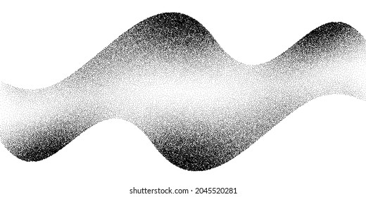 Dotwork wave pattern vector background. Black noise stipple dots. Sand grain effect. Wave dots grunge banner. Abstract noise dotwork pattern. Gradient stipple. Stochastic dotted vector background.