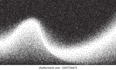 Dotwork wave pattern vector background. Black noise stipple dots. Sand grain effect. Wave dots grunge banner. Abstract noise dotwork pattern. Gradient stipple. Stochastic dotted vector background.