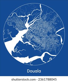 Douala Cameroon Africa City Map blue print round Circle vector illustration