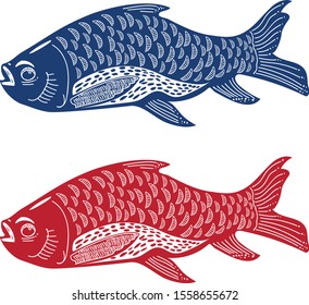 doubble Chinese fish , fish hand draw on white background. Seamless pattern with fish on a white background.Vector