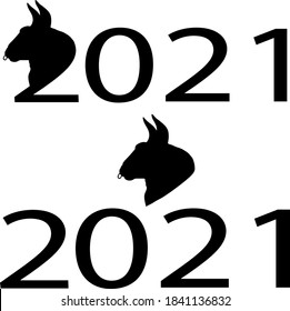 double 2021 new year logo with bull head on white background