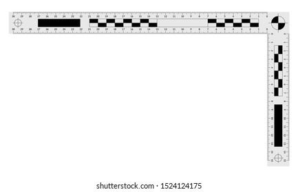 Double angled forensic ruler for measuring a crime evidences