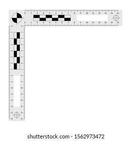 Double angled forensic ruler for measuring a crime evidences