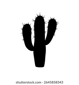 Double Arm Cactus Illustration - Minimalist Black Silhouette for Succulent Logo Designs, Garden Flyers, or Posters