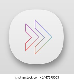 Double arrow app icon. Rewinding button. Navigation pointer. Next, forward arrow pointing rightward. Indicating cursor. UI/UX user interface. Web or mobile applications. Vector isolated illustrations