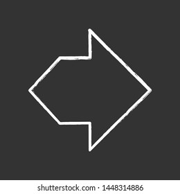 Double arrow chalk icon. Pointing cursor. Path indicator, movement designator. Left and right arrowhead direction. Motion, next. Two way navigation arrow. Isolated vector chalkboard illustration