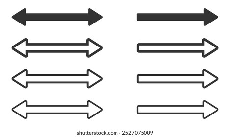 Iconos planos del vector de la flecha doble. Conjunto de símbolos de dos lados