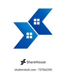double arrow and house logo concept. share logistic delivery courier transport service logo concept design.