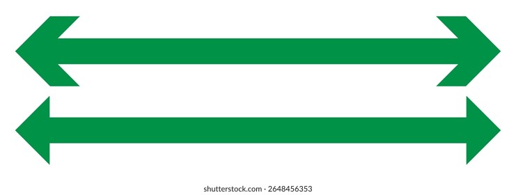 Ícone de seta dupla. Sinal duplo. Seta reta longa horizontal com dois ponteiros para a esquerda e para a direita. Símbolo do ícone de duas setas laterais. Seta apontando para a direita e para a esquerda dos dois lados. Ilustração vetorial