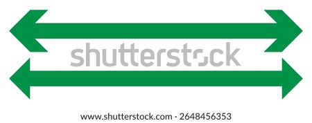 Double arrow icon. Dual sign. Horizontal long straight arrow with two left and right pointers. Two side arrow icon symbol. Both sided right left pointing arrow. Vector illustration