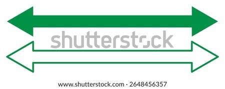 Double arrow icon. Dual sign. Horizontal long straight arrow with two left and right pointers. Two side arrow icon symbol. Both sided right left pointing arrow. Vector illustration