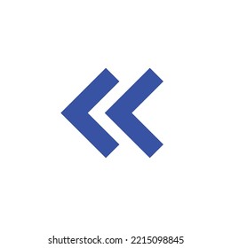 double arrow icon pointing to left on white isolated background.