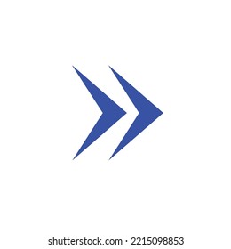 double arrow icon pointing to right on white isolated background.