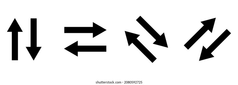 Conjunto de iconos de doble flecha. Diferente dirección. Signo de intercambio. Sincronizar proceso. Ilustración vectorial. Imagen de archivo. 