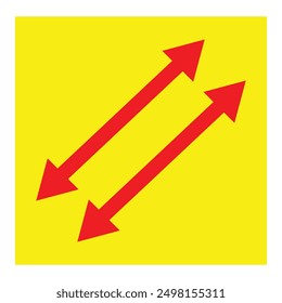 Double arrow icon set. Horizontal long straight arrow signs. Double red arrow icon, two side simple icon vector, arrow icon isolated on white and yellow background. Road signs vector illustration.
