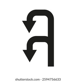 Double arrow icon. Symmetrical direction shape. Black vector symbol. Navigation concept. EPS 10.