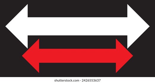 Double arrow icon, two side simple icon vector, White Arrow Isolated on black backgound