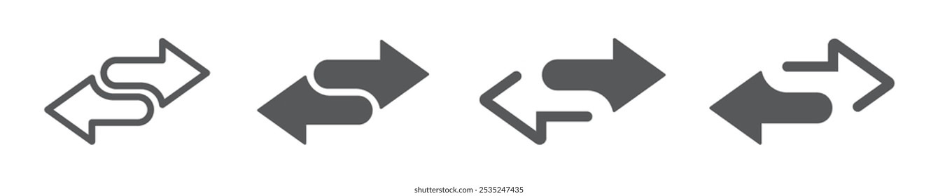 Double arrow icons in four direction concepts. Swap icon with two arrows signs. Double arrow in different directions