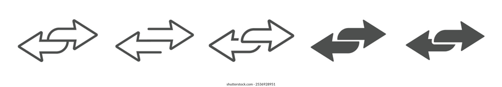 Double arrow icons in four direction flat vector icons set. Trendy iconic arrow vector signs set