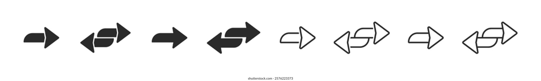 Double arrow icons in four direction flat vector icon collection. Exchange arrow icons. Swap vector signs set